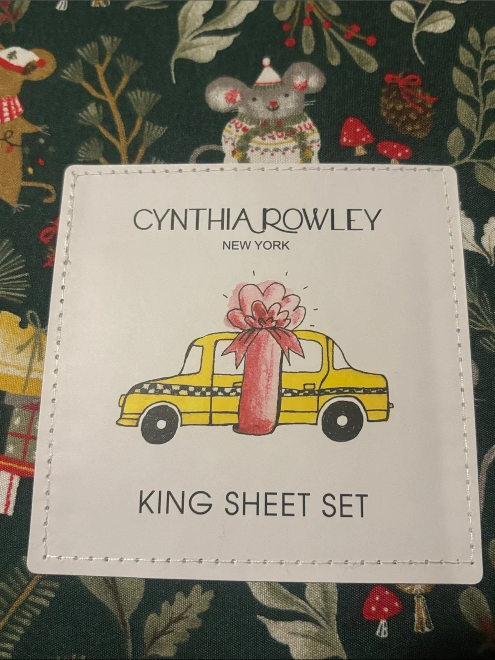 NWT Cynthia Rowley Green Holiday Mouse Christmas King Sheet Set